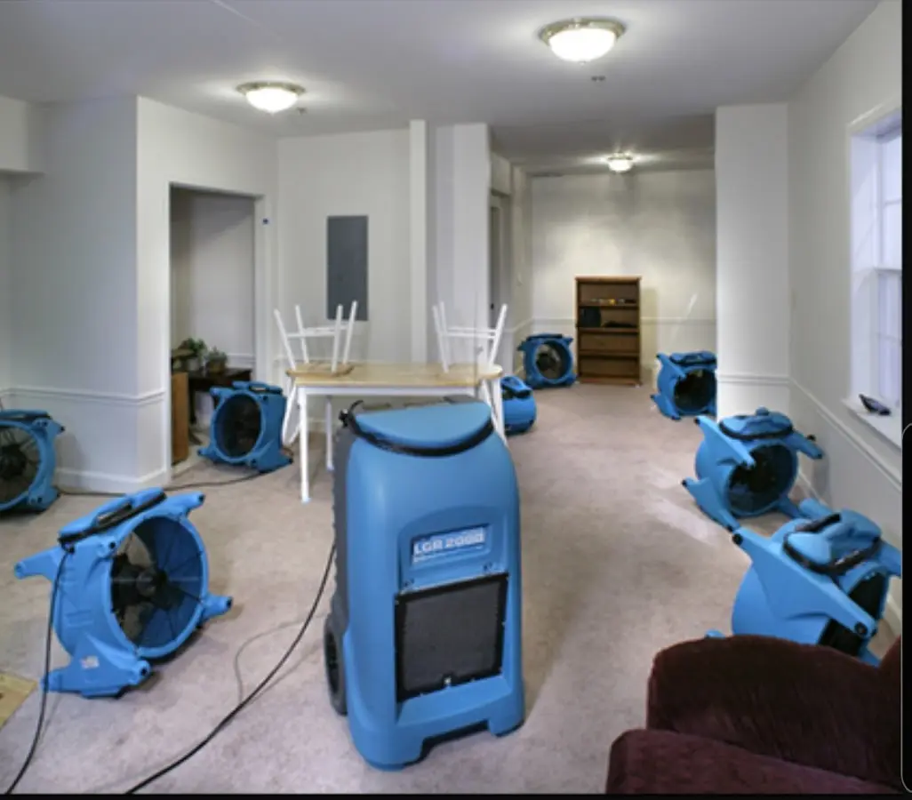 Air movers and dehumidifier setup for Water Extraction & Removal in Grosse Ile